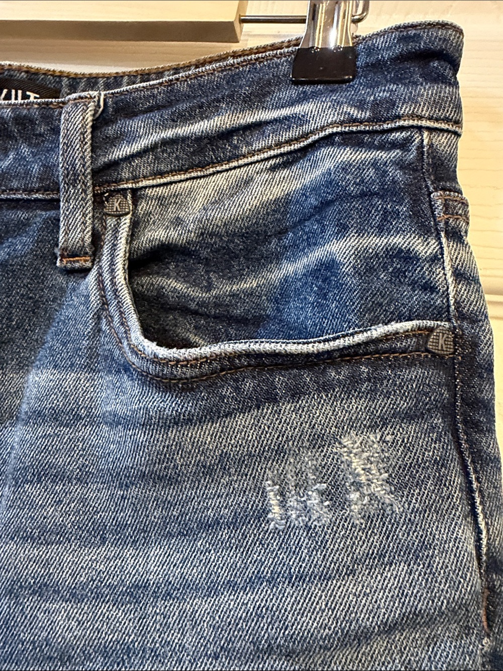 Kut from the Kloth Distressed Cropped Blue Denim Jeans - Picture 9 of 11